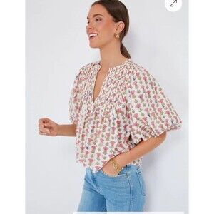 SAYLOR Cherry  Blossom Jiby Blouse Metallic Smocked Boho $198 M